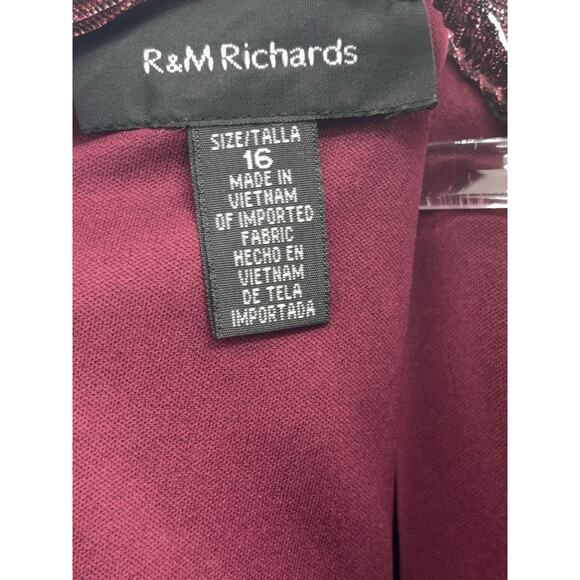 H5 R&M Richards Metallic A Line Gown Womens 16 Halter Burgundy - Picture 9 of 10